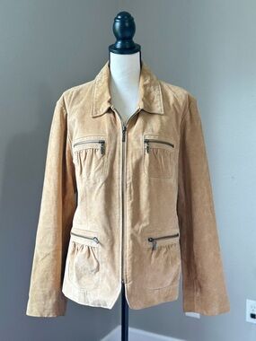 Vintage Tan Suede Zip-Front Leather Chore Jacket
